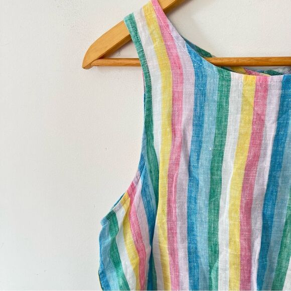Lord & Taylor Petite Pastel Rainbow Stripes Linen Sleeveless Blouse - Picture 8 of 8